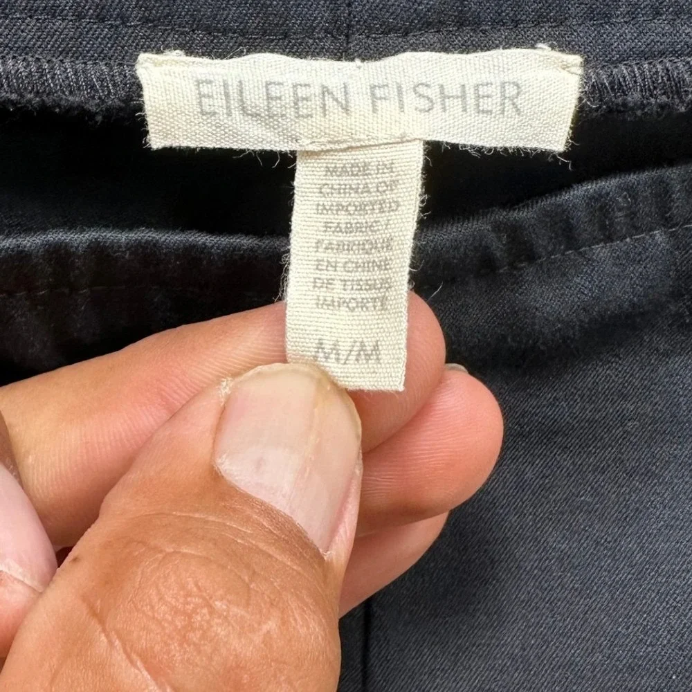 Eileen Fisher Black Organic Cotton Stretch Side Zip Cropped Tapered Pants Medium